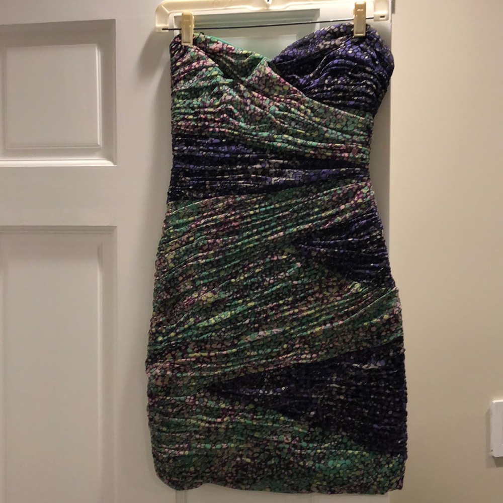 BCBG Prisnpnkco Print Ruched Cocktail Dress